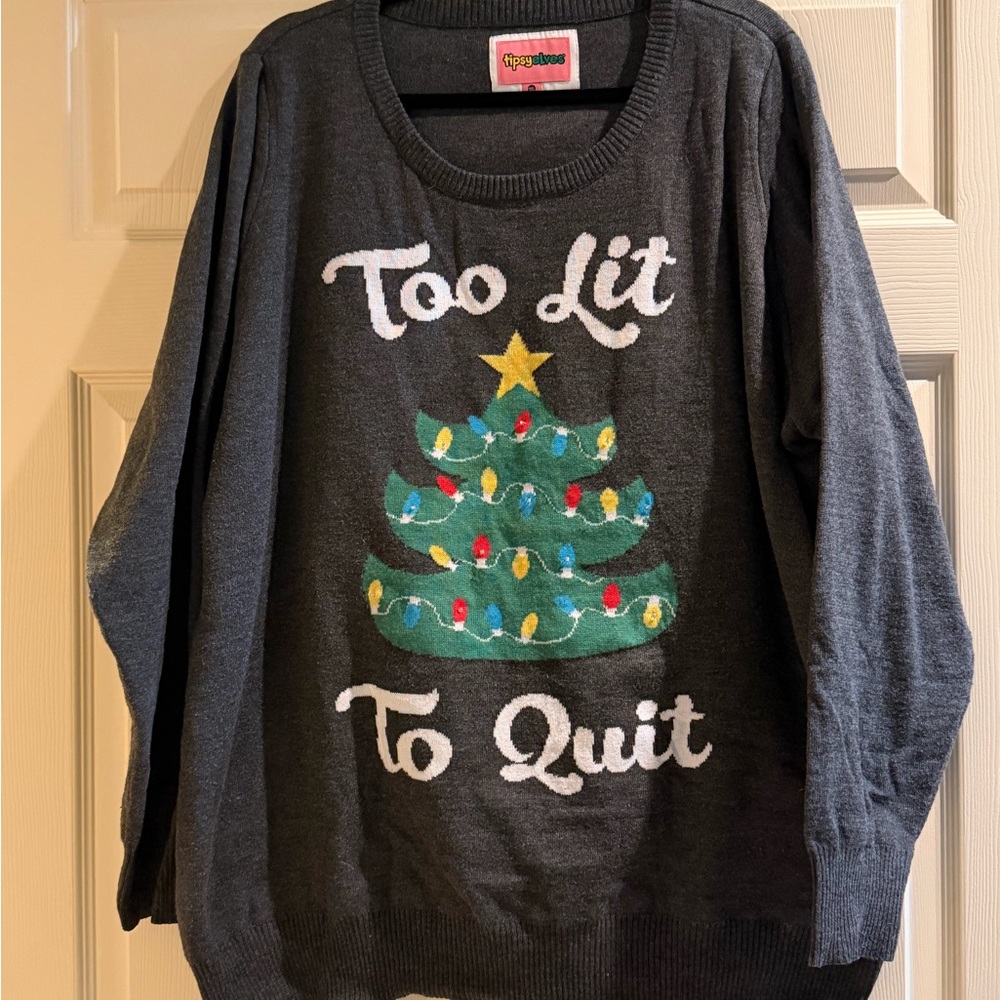 Tipsy Elves Aduly Gray Holiday Sweater with Tree Design